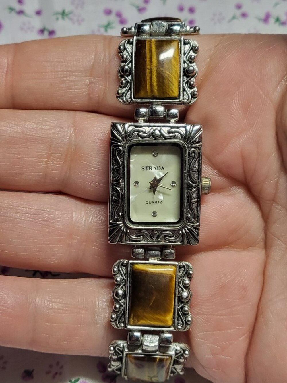 Vintage Strada Artisan Natural Tiger's Eye Link Bracelet Watch